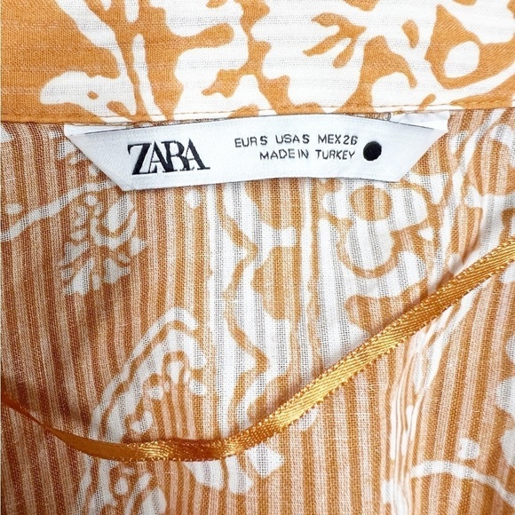 Zara Womens Orange Paisley Print Knotted Crop Top Button Up Blouse Size S - Picture 7 of 8